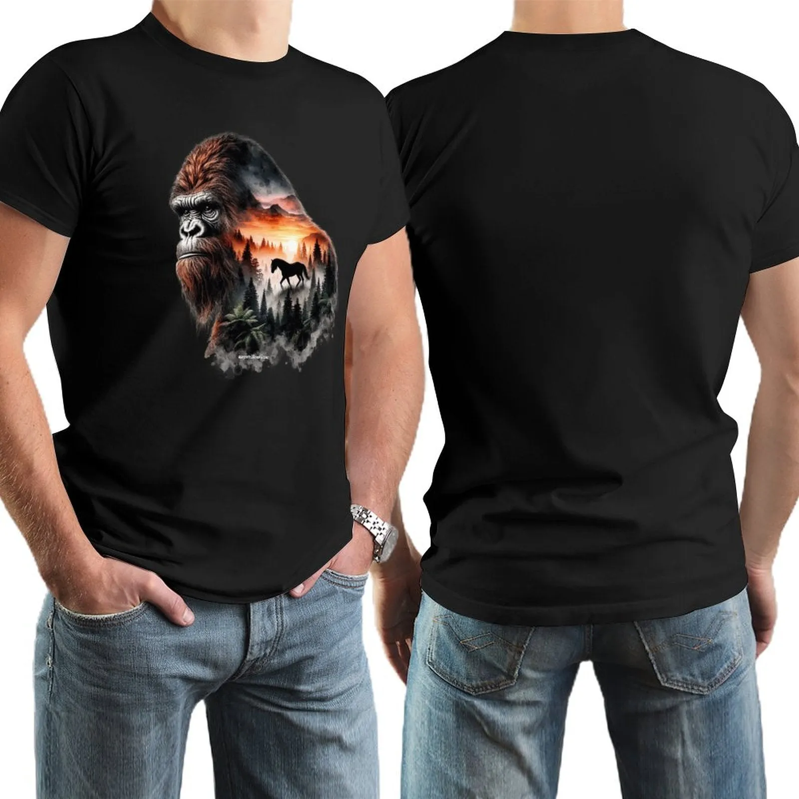 Bigfoot, Sasquatch, Horse, Short Sleeve Cotton T-shirt