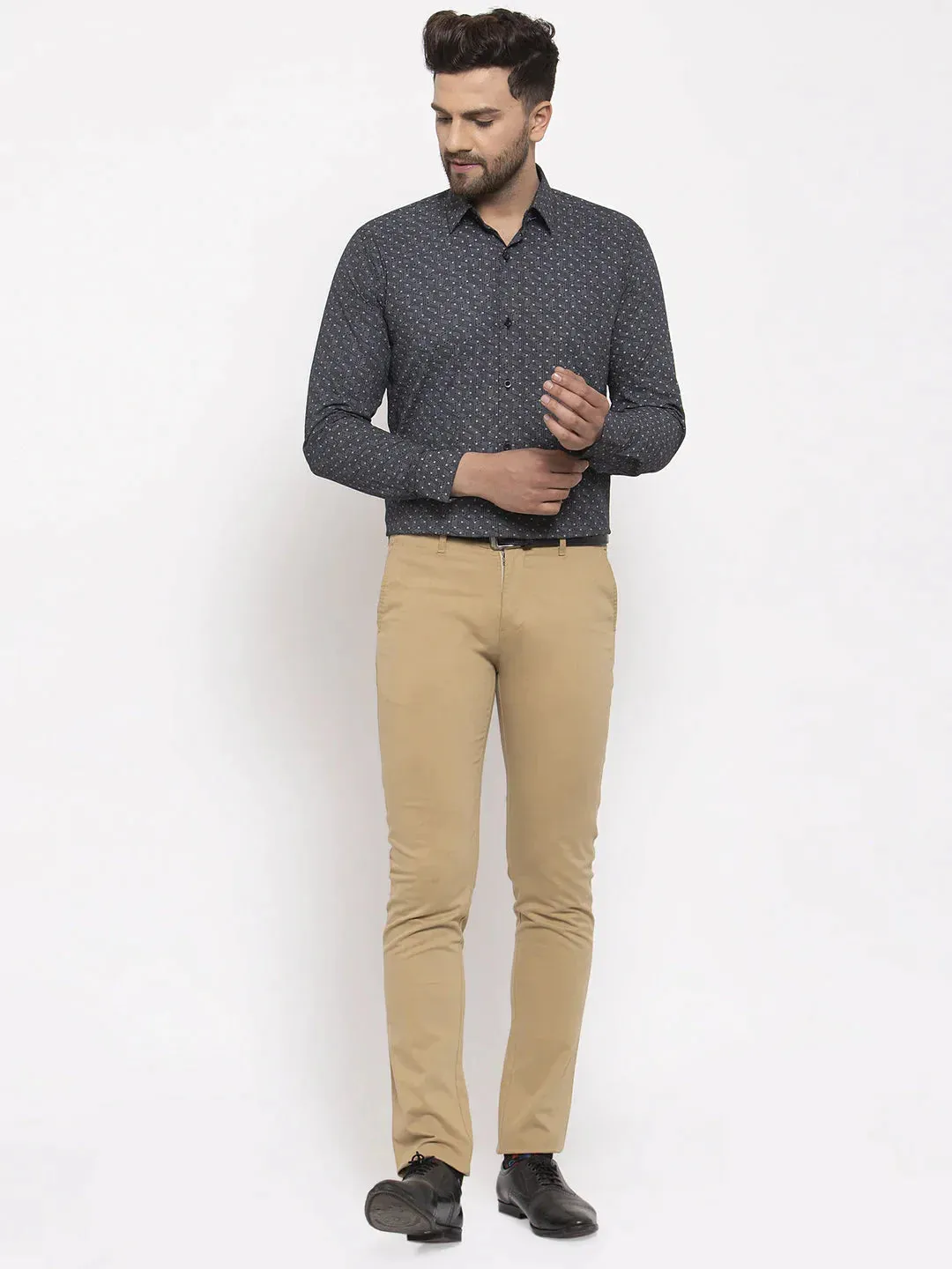 Black Men'S Cotton Printed Formal Shirt'S