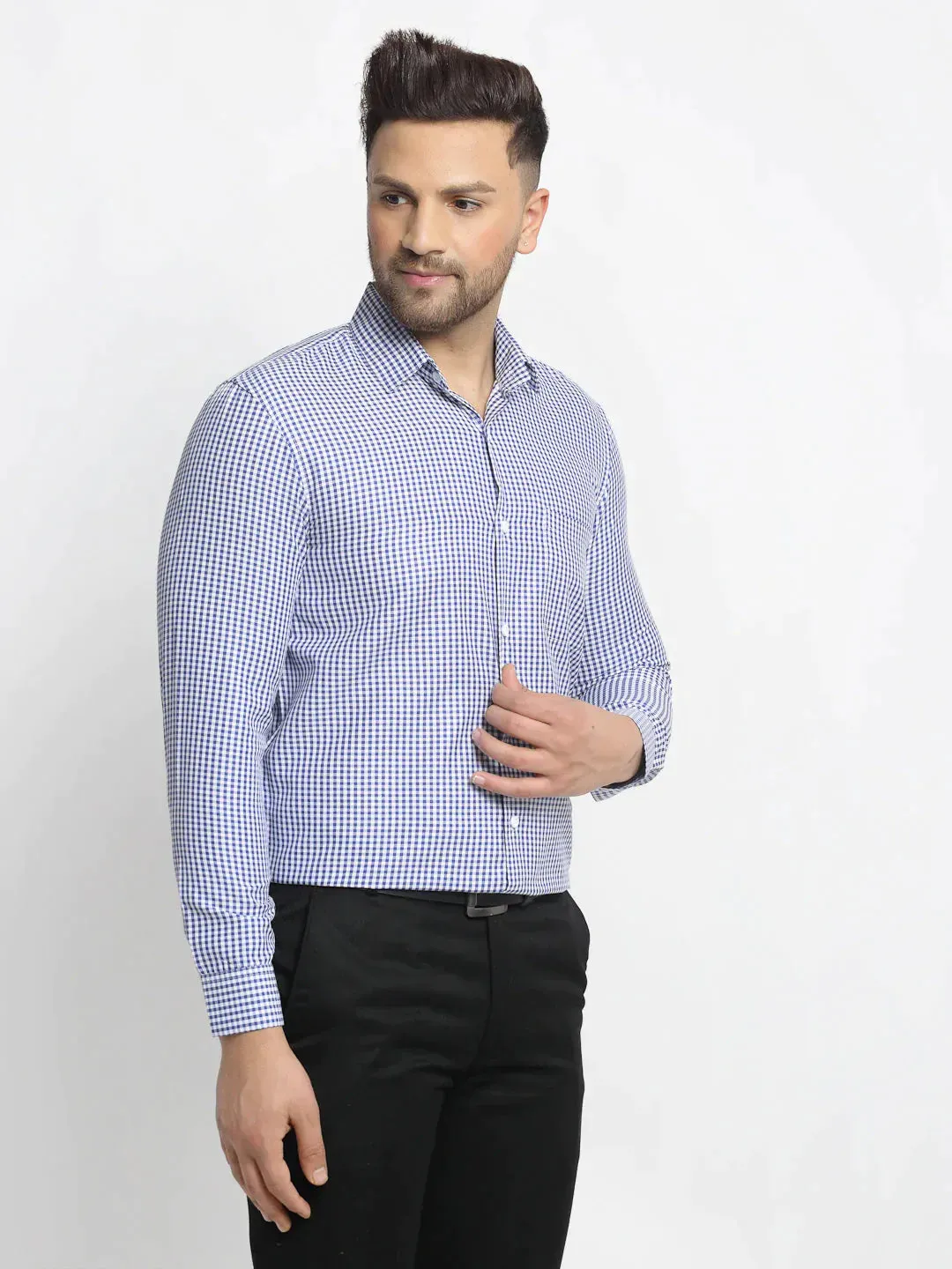Blue Men'S Cotton Checked Formal Shirt'S