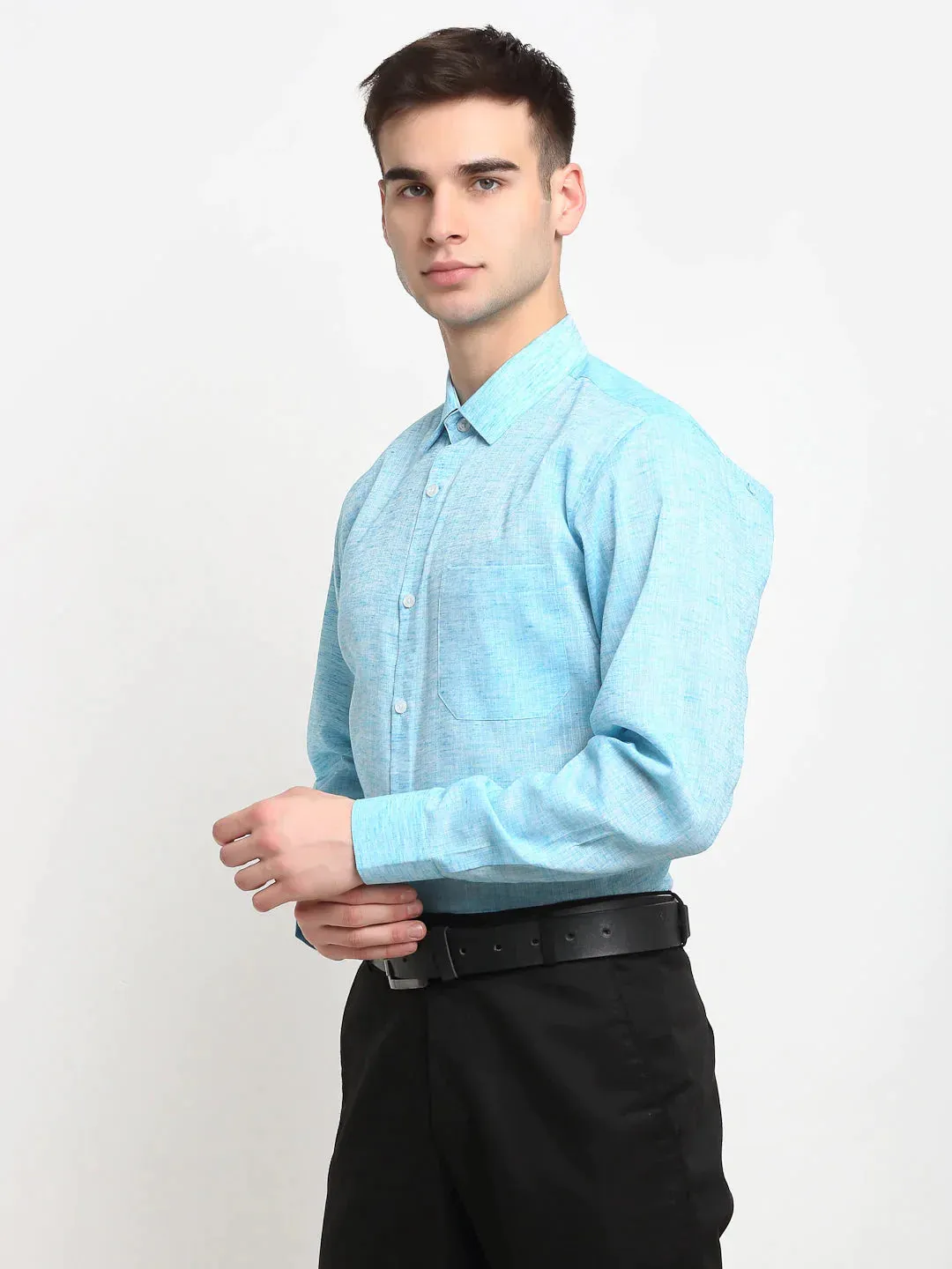 Blue Men'S Solid Cotton Formal Shirt