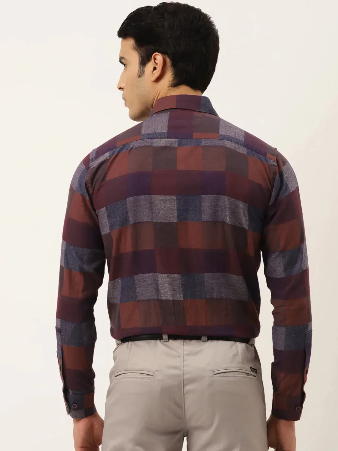 Brown Men'S Formal Cotton Checked Shirt