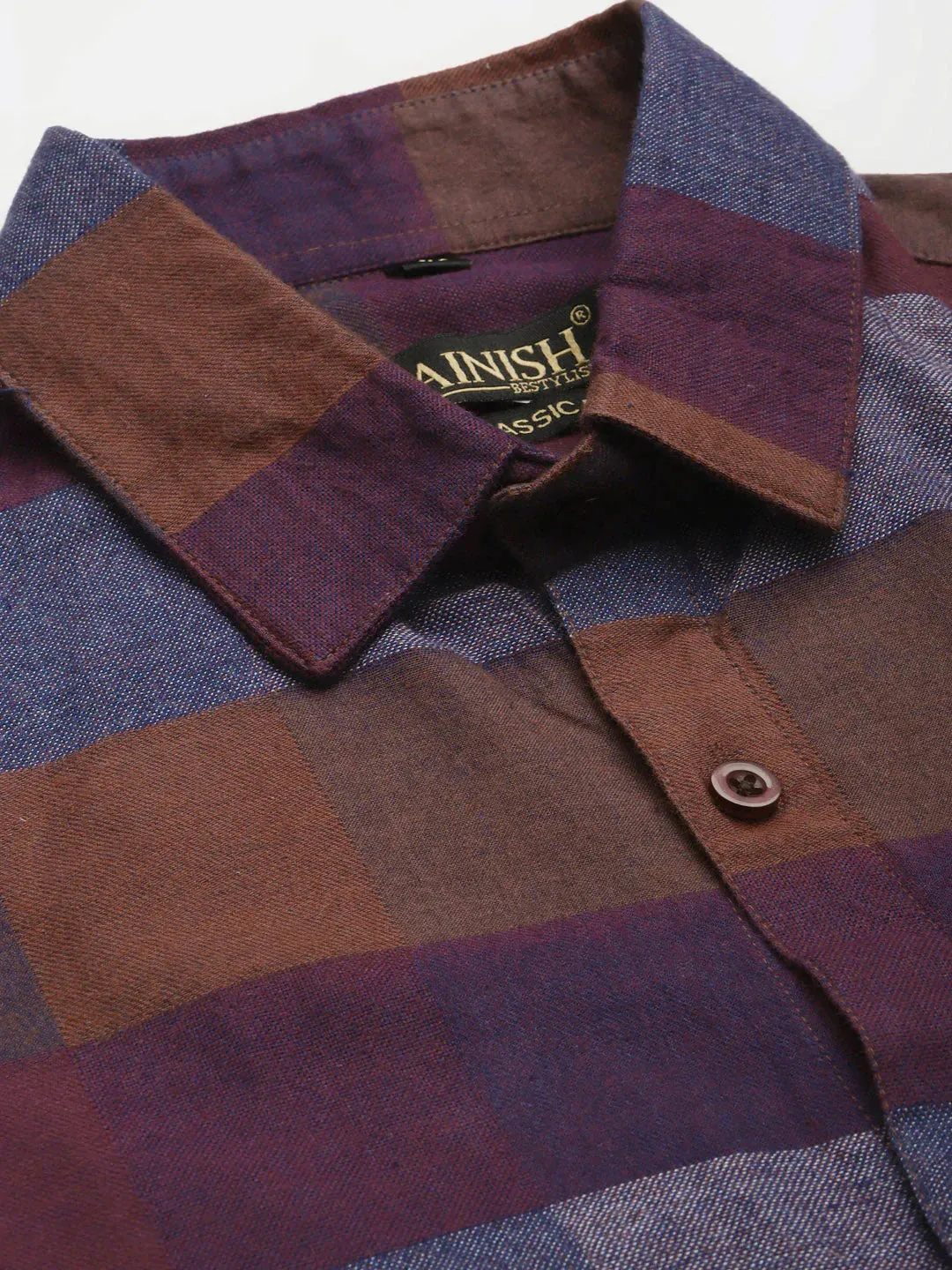 Brown Men'S Formal Cotton Checked Shirt