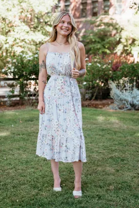 CLEARANCE - Floral Print Cami Midi Dress W/ Tassle Straps