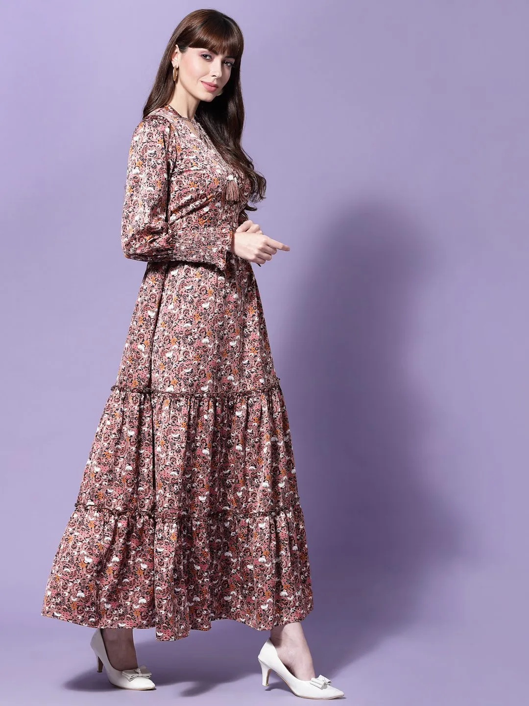 Flawless Women Floral Print Satin Dress | DUSK