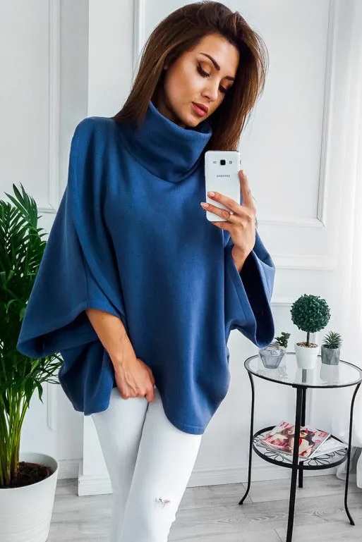 High Neck Turtleneck 3/4 Trumpet Sleeves Wrapped Pullover Sweater
