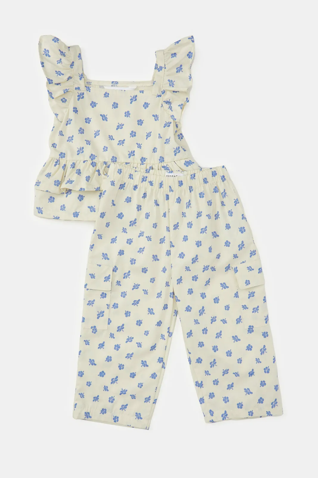 Infant Girls Beige Floral All Over Print Set (2 Piece)