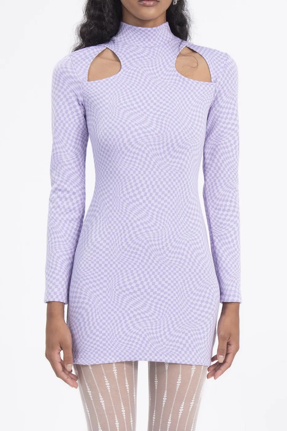 Lilac Window Detailed High Neck Mini Dress