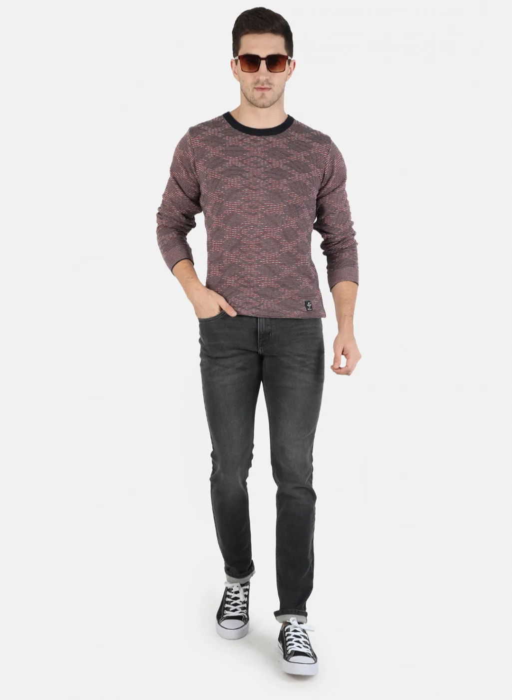 Men Pink Self Pullover