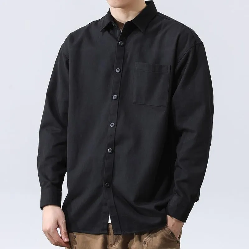 Men's Casual Cotton Loose Lapel Patch Pocket Long Sleeve Shirt 27771358M
