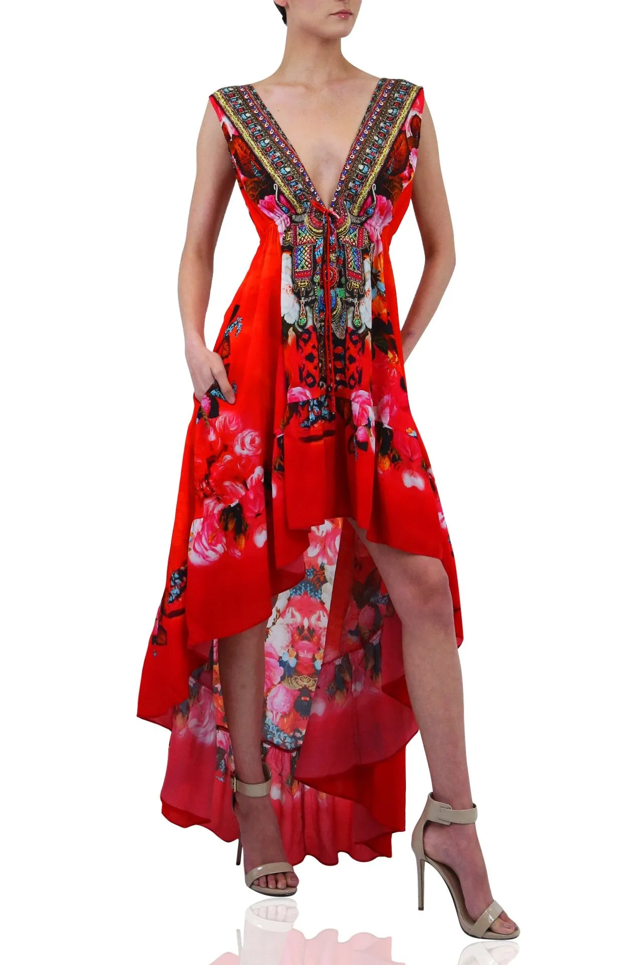 Orange Flowy Maxi Dresses For Women