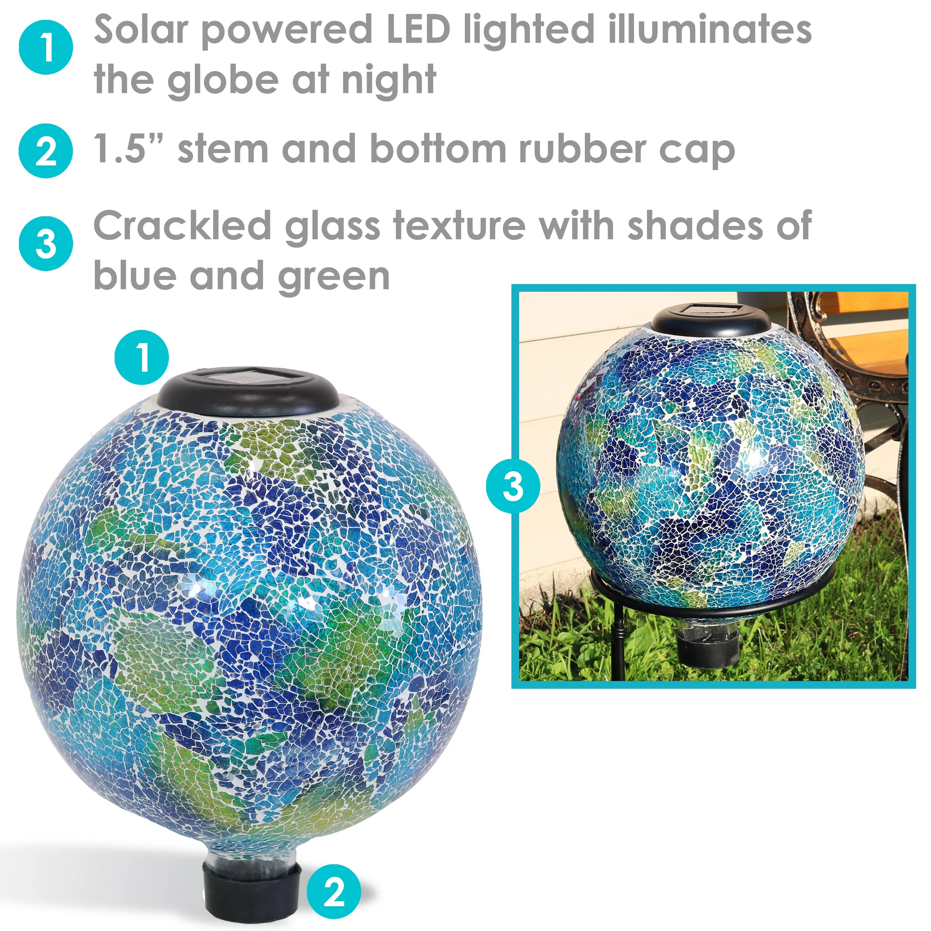 Sunnydaze Glass Mosaic Solar Garden Gazing Globe - 10"