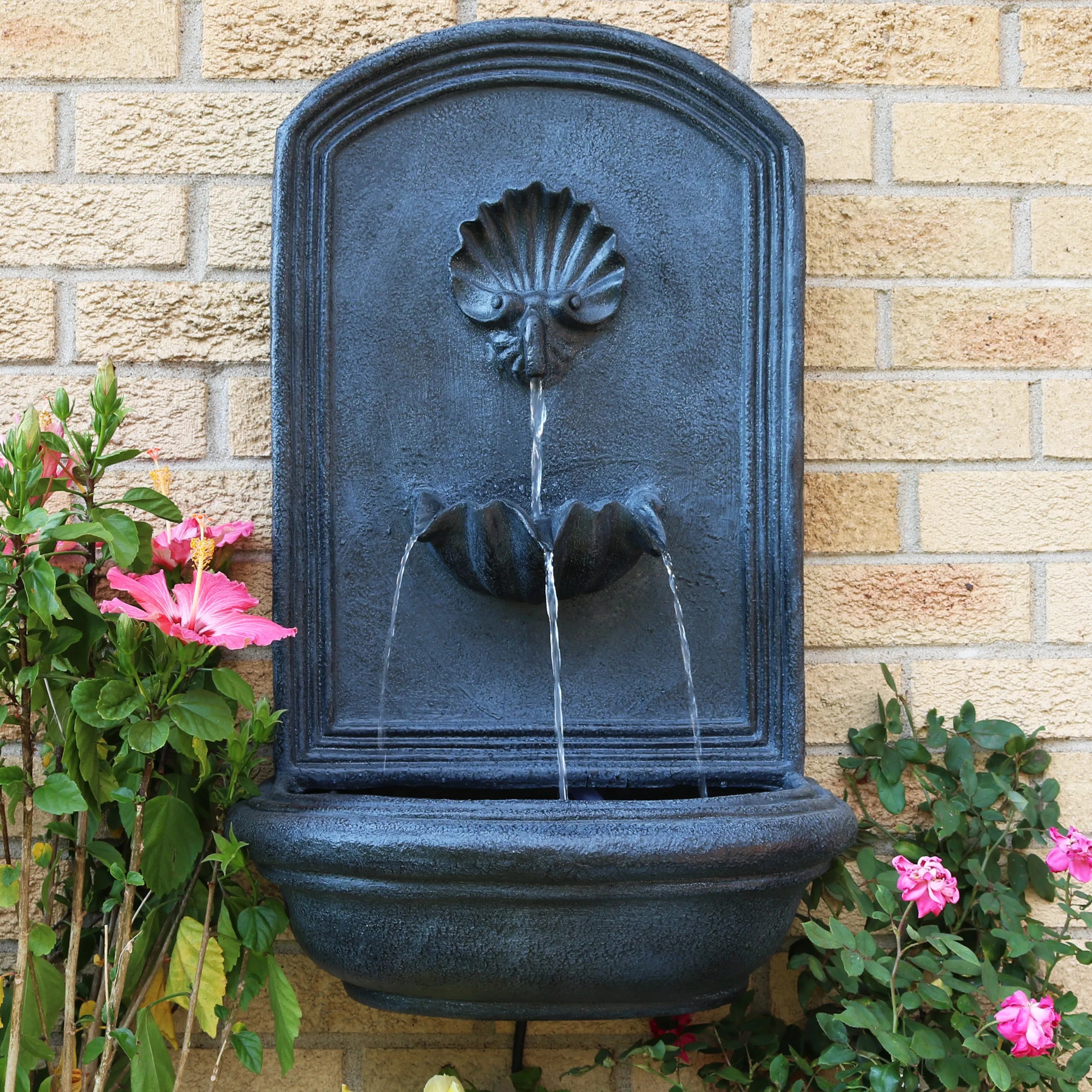Sunnydaze Seaside Outdoor Solar Wall Fountain - 27" H