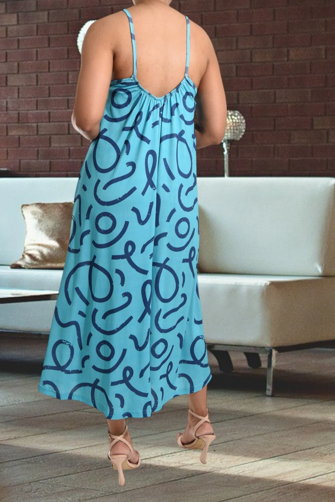 Teal And Navy Floral Strappy Maxi Dress