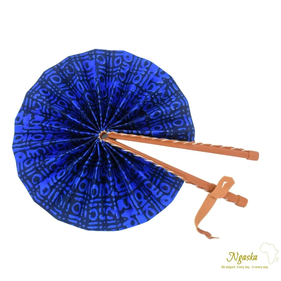 Tribal, Dark Blue African Tribal Print Fashion Fan FAN-19