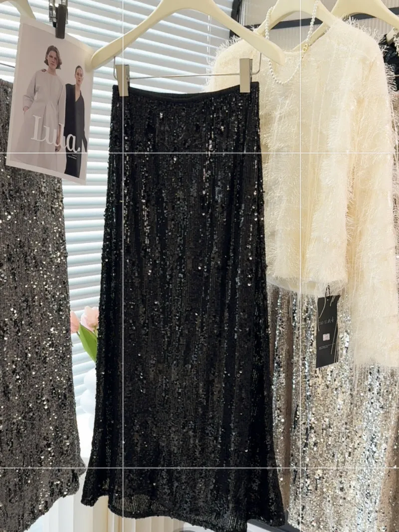 Women Heavy Embroidery Sequin Skirt