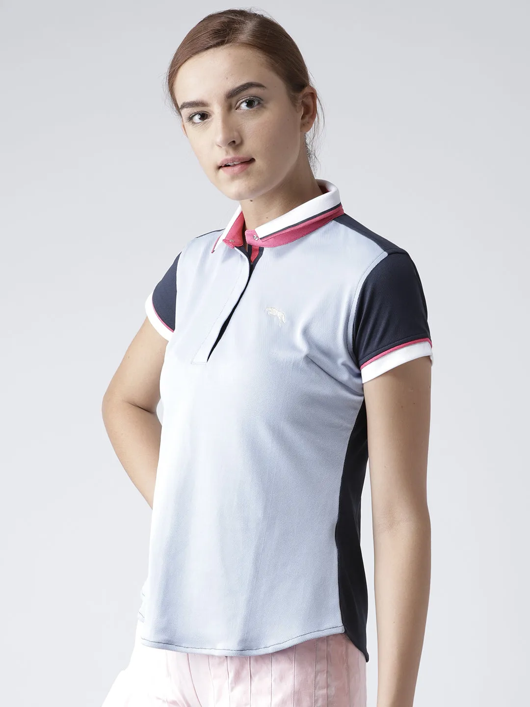 Women Solid Navy Blue Polo T-Shirt